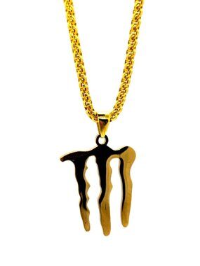 ENERGY DRINK NECKLACE - Stainless Steel "M" Logo Pendant with 23" Chain (Gold)